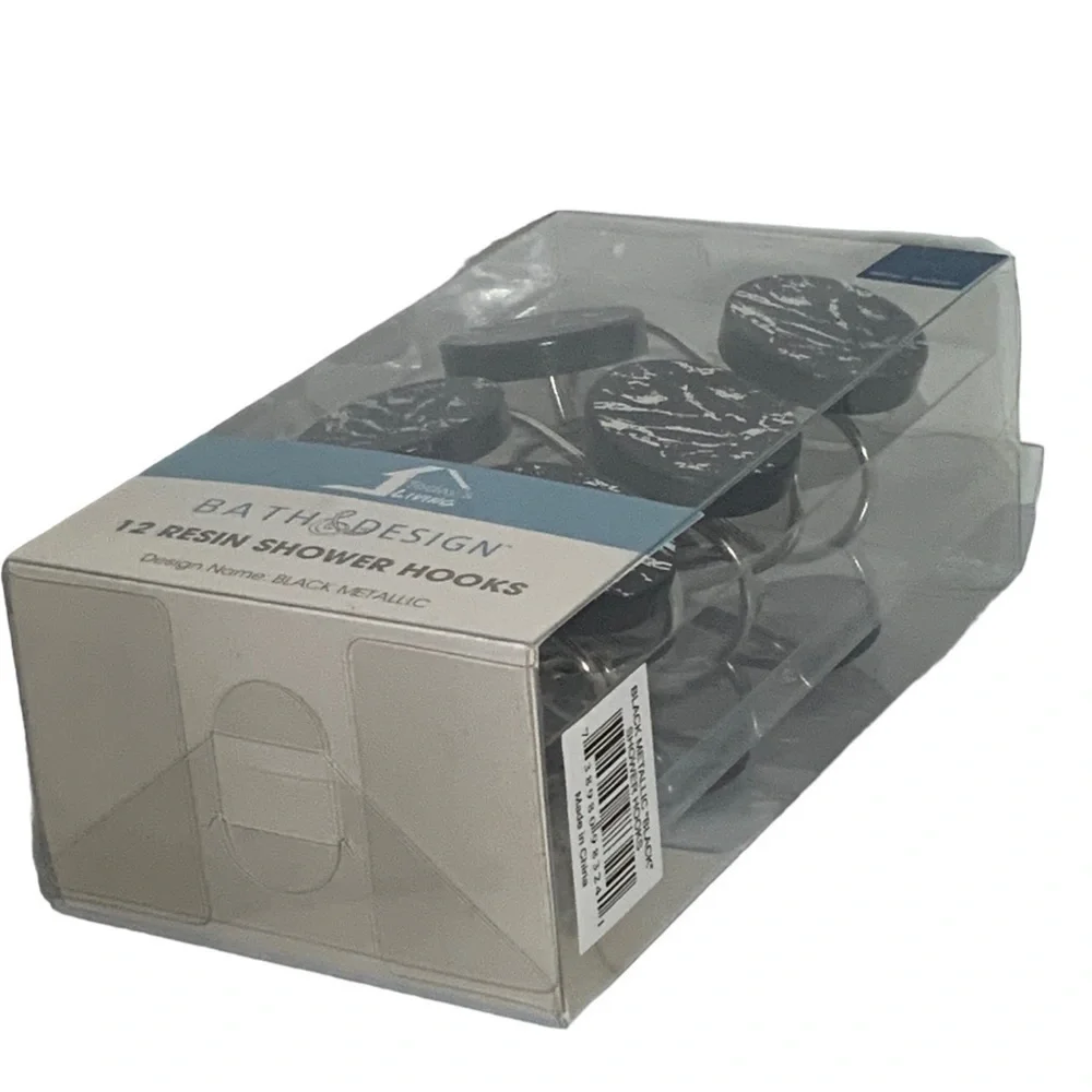 Today’s Living Black Marble Silver Metallic Silver Elite Shower Curtain Hooks